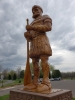 Statue of a voyageur at the St. Louis River in Cloquet, Minnesota, 2018. Photograph by Jon Lurie; used with the permission of Jon Lurie.