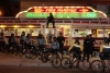 Police put up a barricade in front of Mickey’s Diner during a protest at the Republican National Convention in September 2008. Photograph taken for MinnPost by Terry Gydesen.