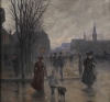 Color image of "Rainy Evening on Hennepin Avenue," c.1902, Oil on canvas painting by Robert Koehler.  