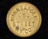 Color image of a Minneapolis Street Railway Company fare token (front), c.1905.