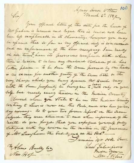 Letter from Lawrence Taliaferro to Alexis Bailly, March 2, 1829
