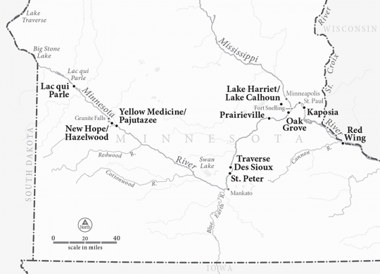 Map of ABCFM missions to the Dakota in Minnesota