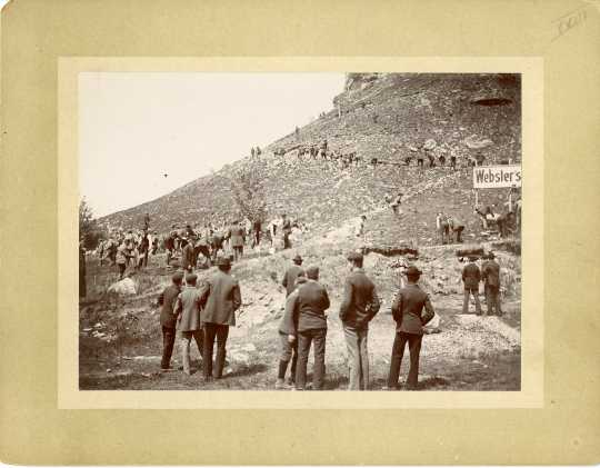 photograph depicting a group constructing a path up Barn Bluff