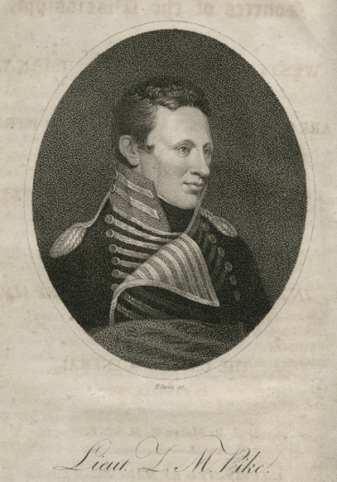Black and white portrait of Zebulon M. Pike wearing the uniform of an U.S. Army captain, c.1810.