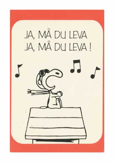 Swedish birthday postcard with Snoopy illustration