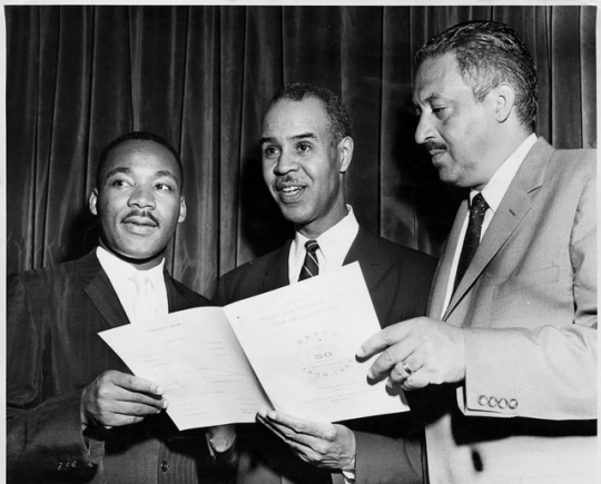 Photograph of Martin Luther King, Roy Wilkins, and Thurgood Marshall