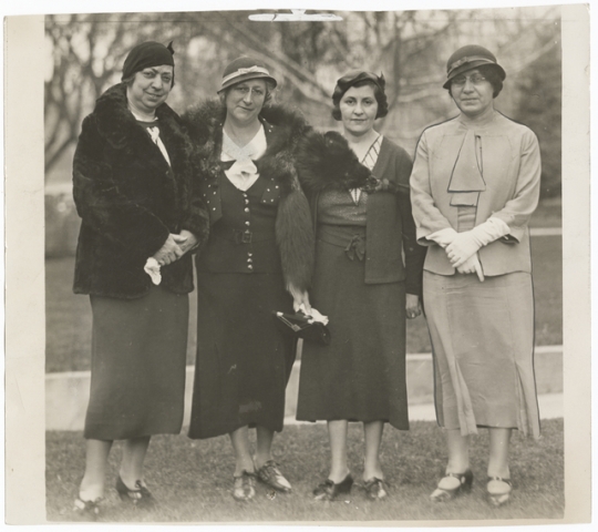 Black and white photograph of members of the St. Paul section of the National Council of Jewish Women, 1933. Pictured are Mrs. Segal, Mrs. Firestone, Mrs. Bronstein, and Mrs. Phillips. 