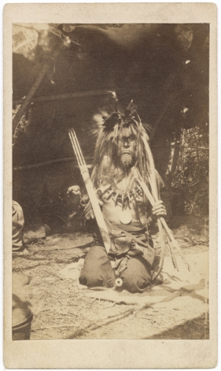 Black and white photograph of Ho-Chunk leader, Winneshiek II, likely at Fort Snelling, 1863