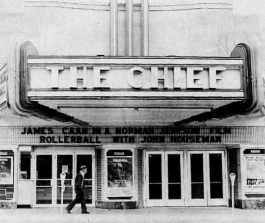 Exterior of the Chief Theatre in Bemidji, 1975. 