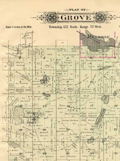 Color image of 1896 plat map of Grove Township in Stearns County.