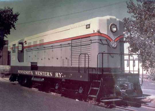 Color image of a  Minnesota Western diesel locomotive #51, a Fairbanks-Morse H10-44.