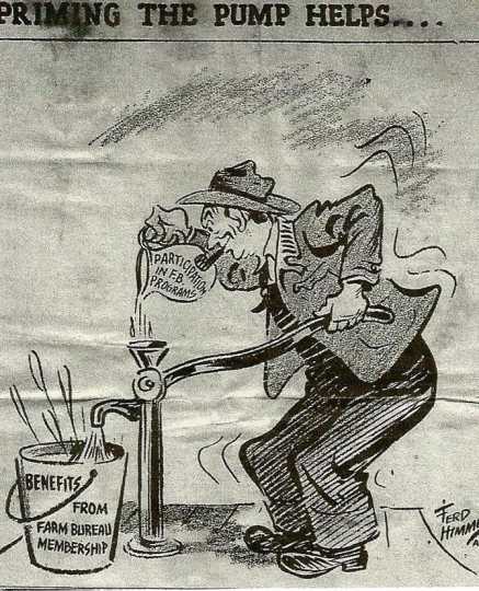 Cartoon supporting the Farm Bureau, 1955.