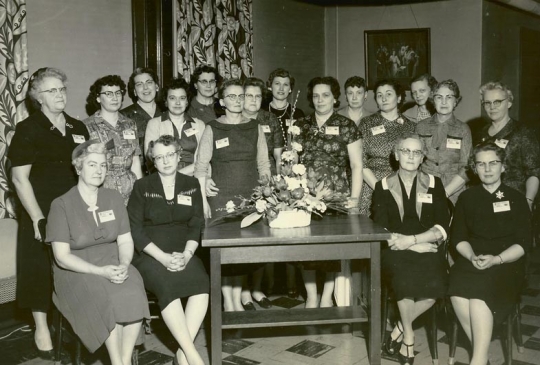 Black and white photograph of a Farm Bureau workshop, 1960.  