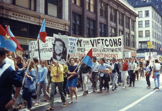 Color image of an anti-war march held in Chicago just before the Democratic National Convention, August 10, 1968.