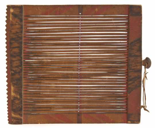 Color image of a Dakota loom frame or heddle with wooden bars, early-to-mid 1800s.