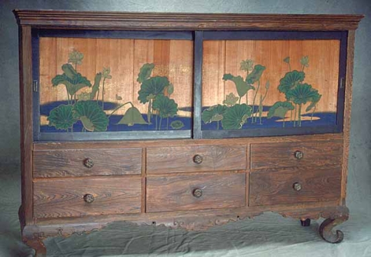 Arts and Crafts cypress cabinet designed by John Scott Bradstreet in 1904.