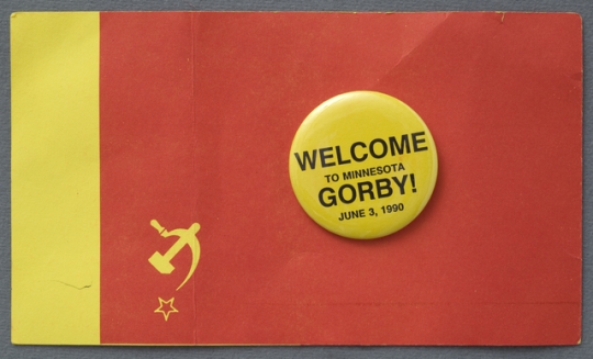 "Welcome Gorbachev" button and flag