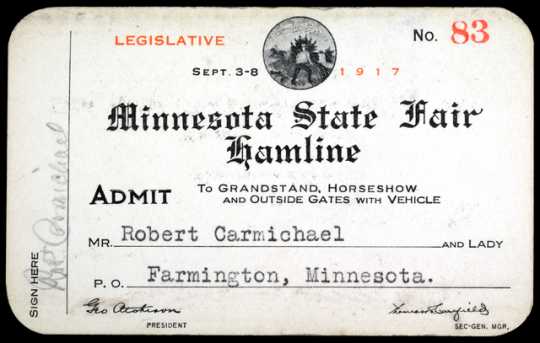 Color scan of a Minnesota State Fair pass, 1917.