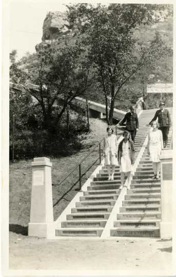 photograph of people on the newly constructed stairway