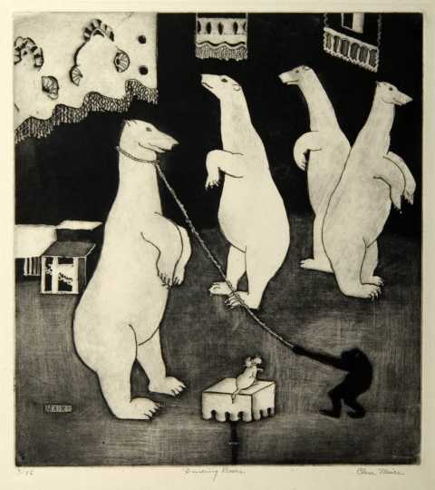 Dancing Bears, undated. Etching on paper by Clara Mairs. 