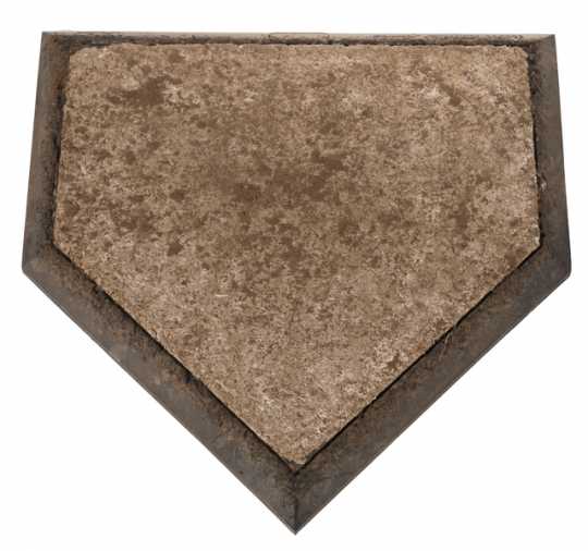 Color image of the last home plate used for baseball games at the Hubert H. Humphrey Metrodome in Minneapolis, Minnesota, 2013.