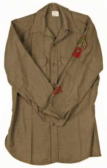 Color image of a Civilian Conservation Corps shirt worn by Fred Fretheim of CCC Company 3707, Two Harbors, Minnesota, ca. 1936–1937.