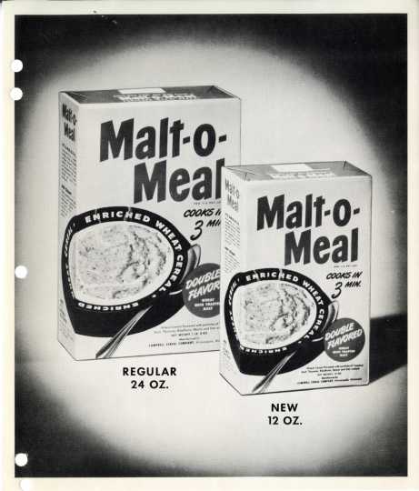 Malt-O-Meal cereal boxes, 1950. Used with the permission of Post Consumer Brands and Northfield Historical Society.