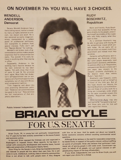 Brian Coyle senate campaign leaflet, 1978