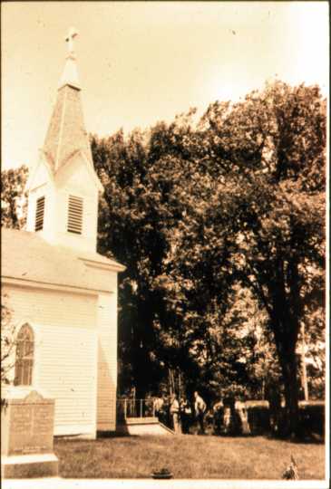 A partial view of the Swedish Evangelical Lutheran Church (Our Savior’s Lutheran Church) in Ham Lake. This image was originally a slide. Photographer and date unknown. Anoka County Historical Society, Object ID# 235.1.05