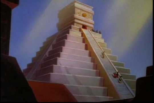 Drawing of a temple built in honor of maize. Used in the Disney film The Grain That Built a Hemisphere, 1943.