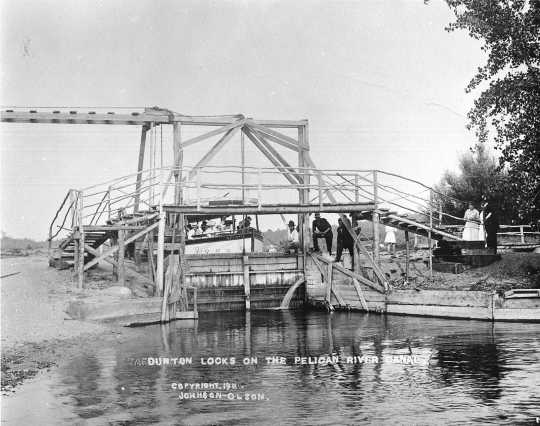 steamboat in a Lock between the Pelican River and Lake Sallie