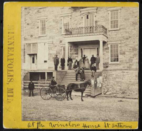 Black and white photograph of entrance to Winslow House, St. Anthony. 1860 photo by William H. Jacoby.