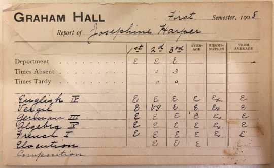 Color image of a Graham Hall report card, 1908.