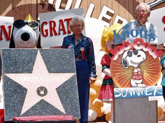 Charles M. Schulz receiving his star on the Hollywood Walk of Fame
