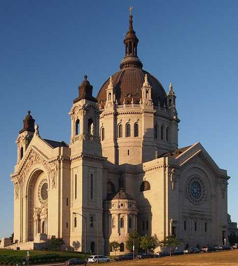 Color image of the of St. Paul Cathedral from John Ireland Blvd. Photograph by Wikimedia Commons user McGhiever, 2012.