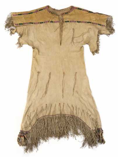 Dakota woman’s hide and wool dress, c.1850s.