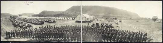 Black and white photograph of Minnesota Motor Corps encampment, Camp Lakeview, Lake City, c.1918. 