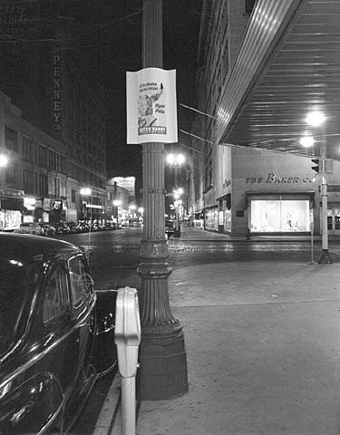 "Fight Polio" poster for Sister Kenny Institute on light pole, downtown Minneapolis.