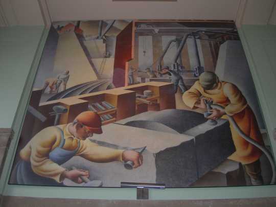 Color image of Construction – St. Cloud, 1938. Tempera on plaster by David Granahan.