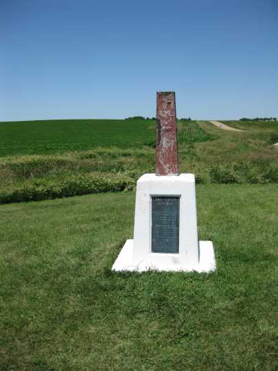 Tri-State marker at the junction of the states of Minnesota, Iowa, and South Dakota, looking north. The marker was erected in 1859. Photographed by William Lass on May 23, 1972.