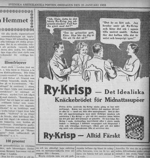 Newspaper advertisement from Svenska Amerika Posten