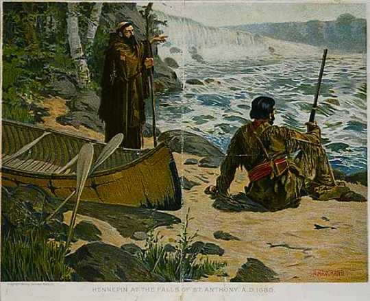 Painting of Father Louis Hennepin at the Falls of St. Anthony, 1680