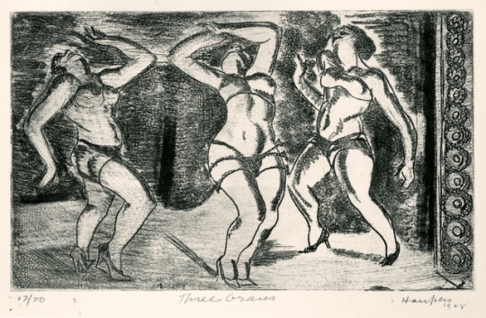 Three Graces, 1928. Drypoint etching on paper by Clement Haupers. 