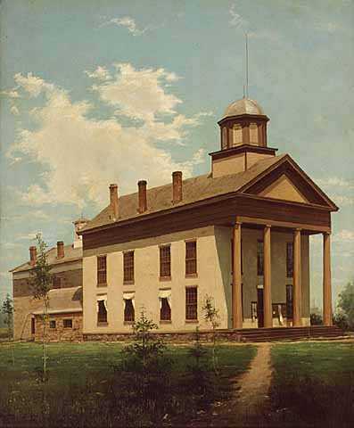 Oil on canvas painting (1888) by Alexis Jean Fournier of the Ramsey County courthouse in St. Paul as it appeared at the time of Ann Bilansky's trial in 1859.