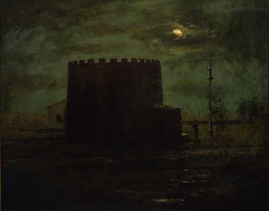 Oil painting of Round Tower by moonlight, c.1888.