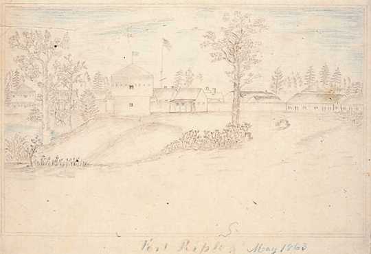 Graphite Drawing of Fort Ripley, 1863. Drawing by Jonathan Burnett Salisbury.