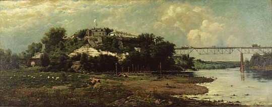 Oil-on-canvas painting of Fort Snelling. Painted by Alexis Jean Fournier in 1888.