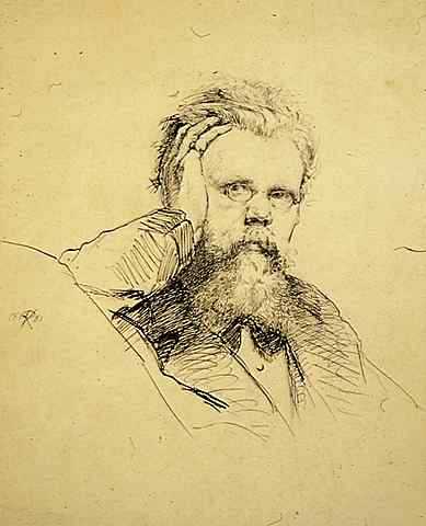 "Self Portrait," 1881. Pen and ink on paper by Robert Koehler.