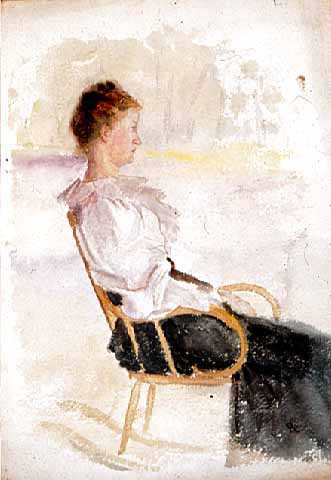 "Woman in a Rocking Chair," c.1885. Watercolor on paper by Robert Koehler. 