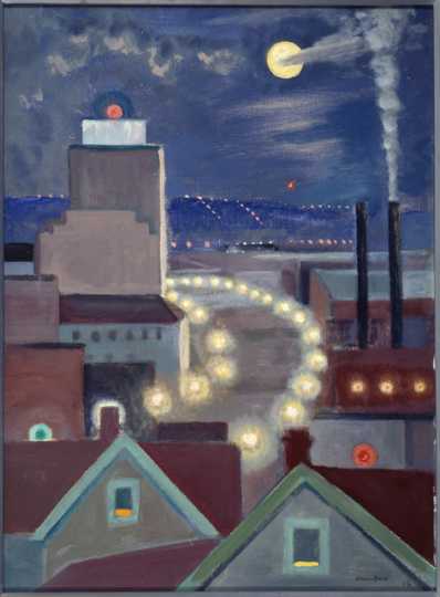 View of Kellogg Blvd. From My Window, 1956. Oil on board by Clement Haupers. 